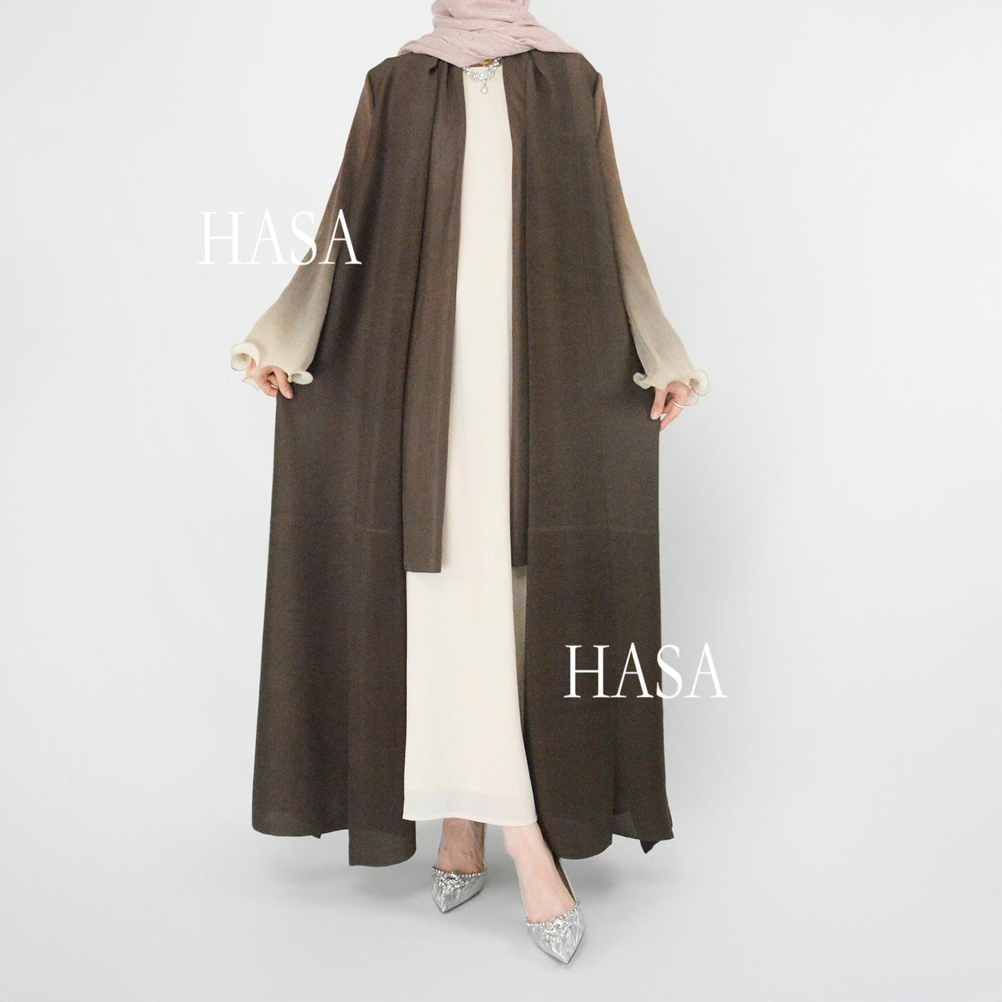 HASA's series HS6360 Summer Ombré Gradient Abaya with Pleats and Fluted Bell Cuffs