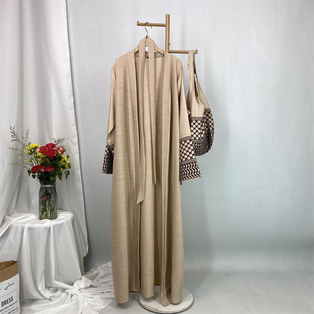 HASA HS6816 Fashion Printed Spliced Cardigan Robe with Bag