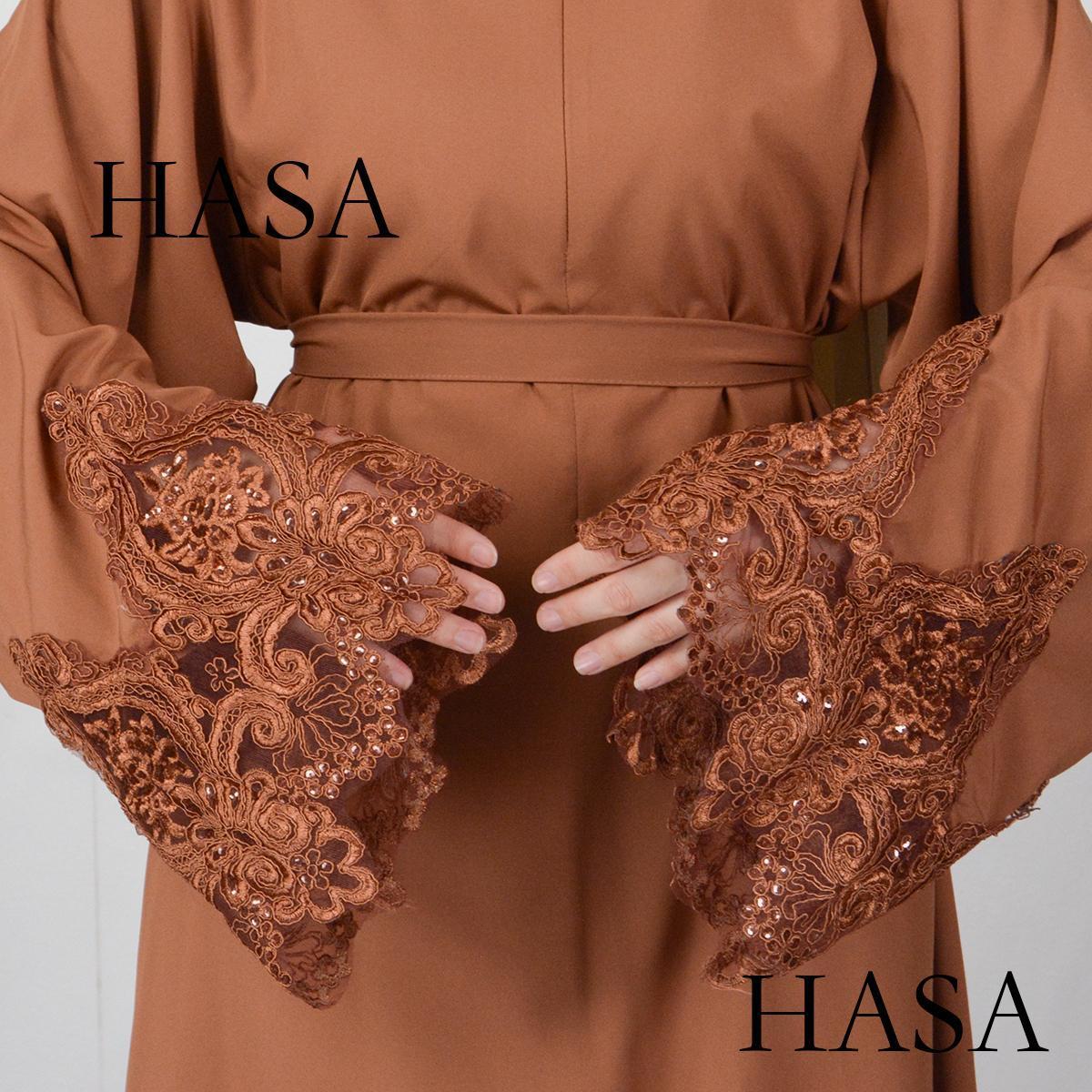 HASASERIES HS0303 3D Embroidery Sleeves with Two Sides Pocket and Nursing Zippers Solid Abaya
