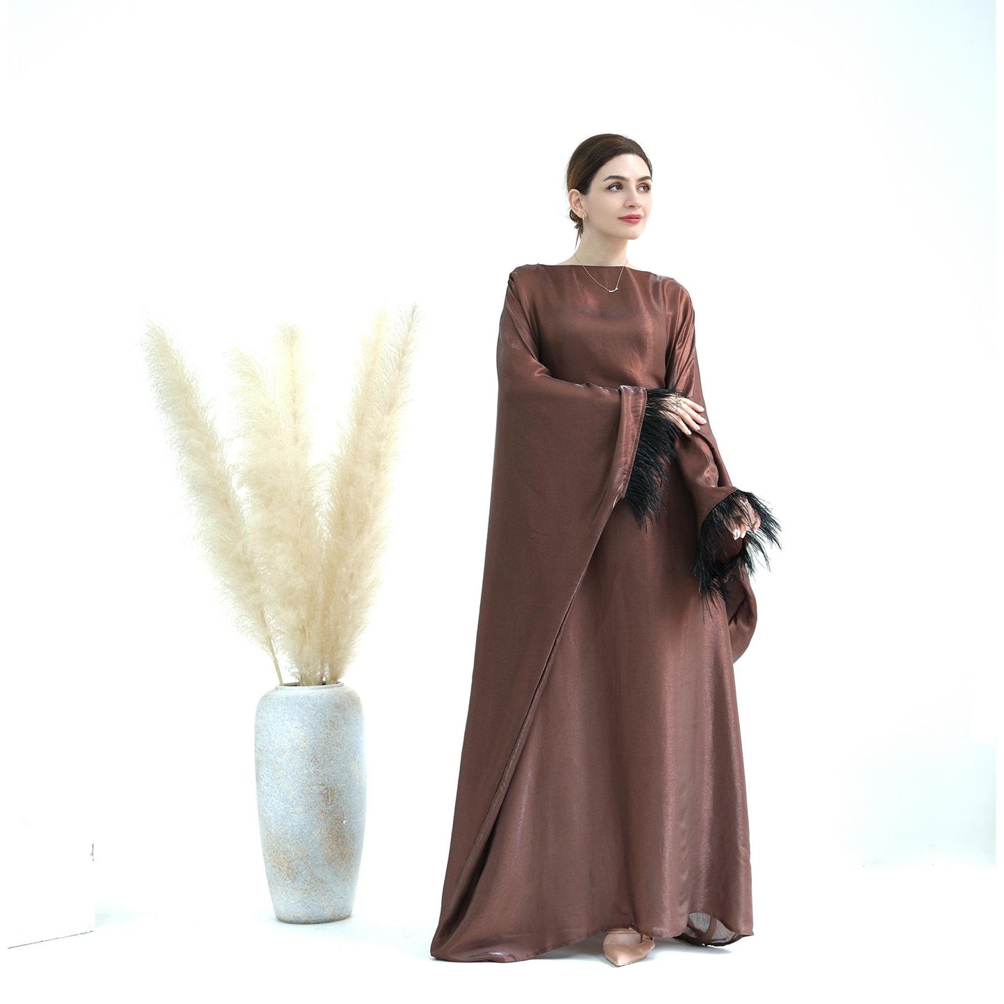 HASASERIES HS0706 Fur Sleeve Dress Gown