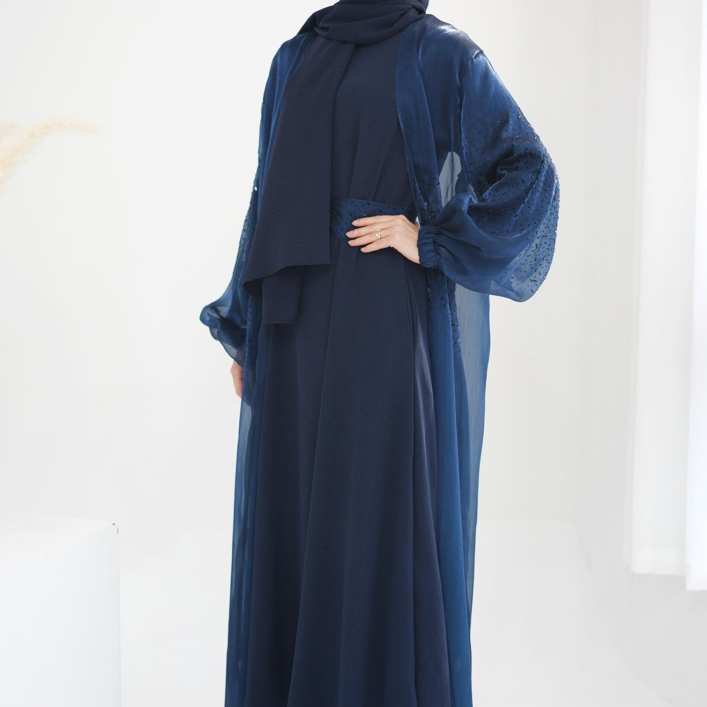 HASASERIES HS0932 3 Pcs Set Cardigan+Inner Dress+Hijab