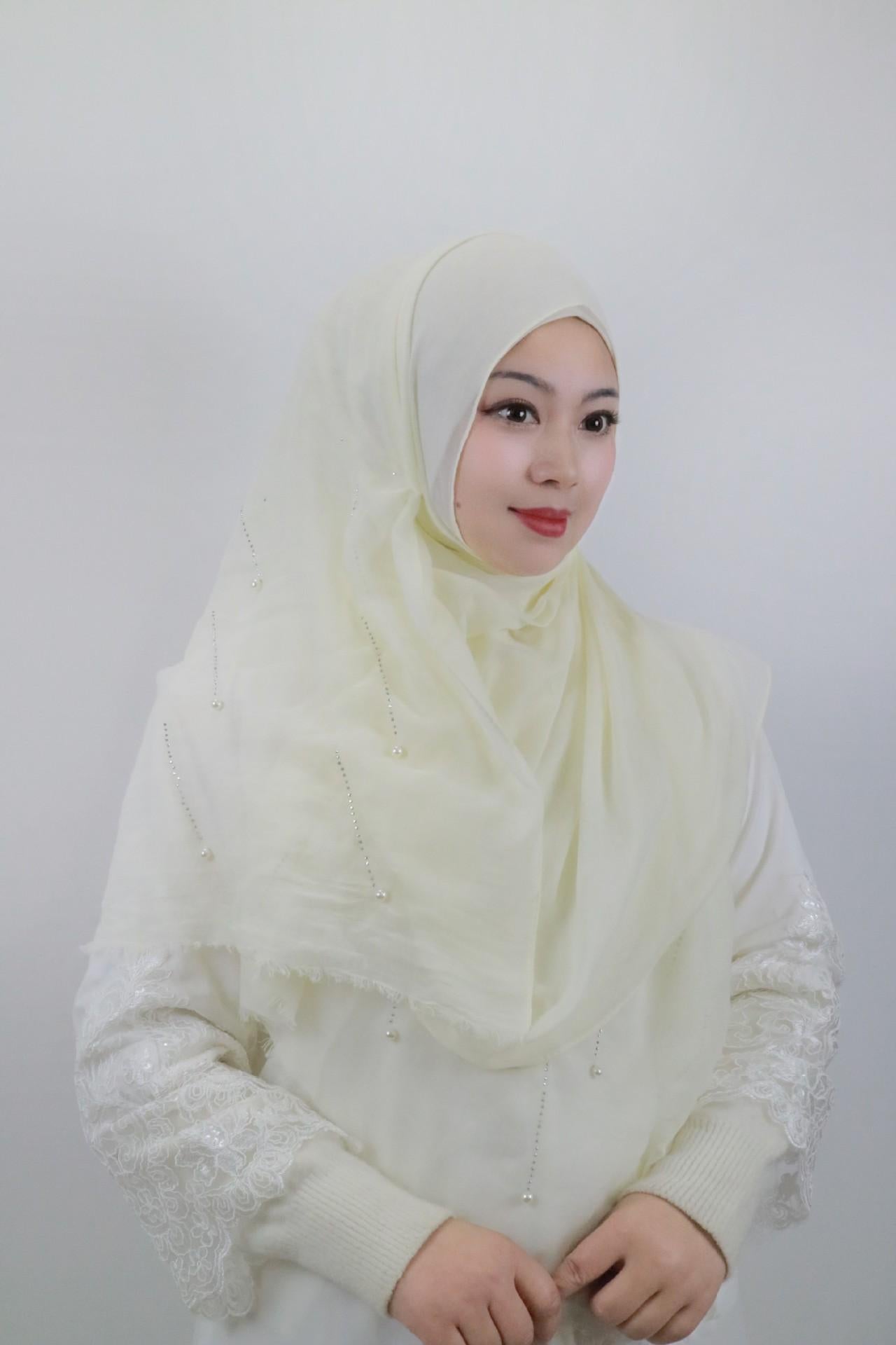 HASASERIES HS1106 Solid Color Scarf Long Beaded Shawl Headband