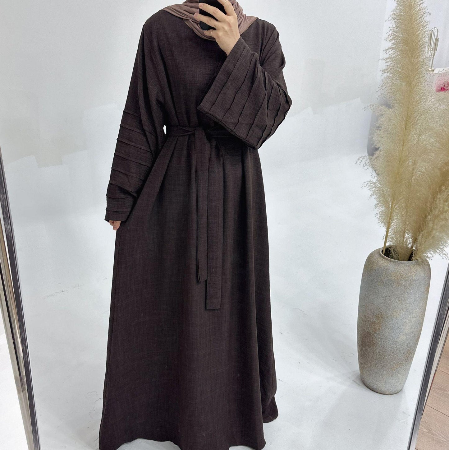 HASASERIES HS1179 Loose Fit Large Crepe Abaya Dress with Belt