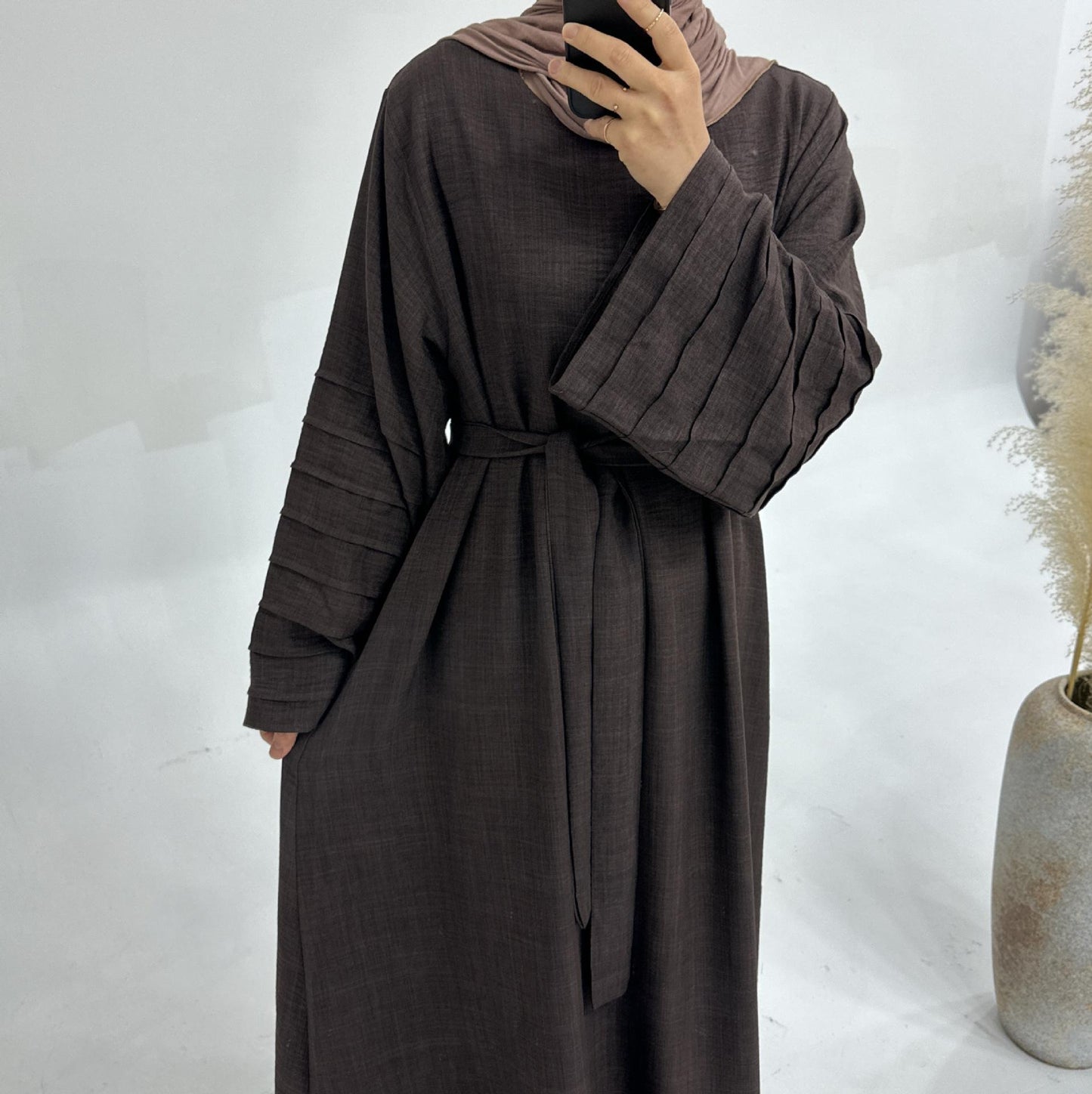 HASASERIES HS1179 Loose Fit Large Crepe Abaya Dress with Belt
