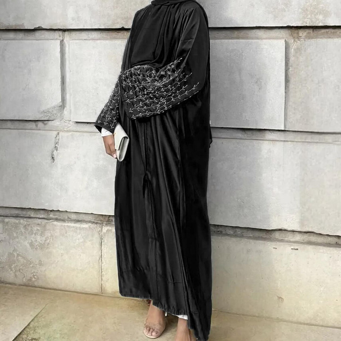 HASASERIES HS1024 1pcs Cardigan en satin Robe perlée faite à la main