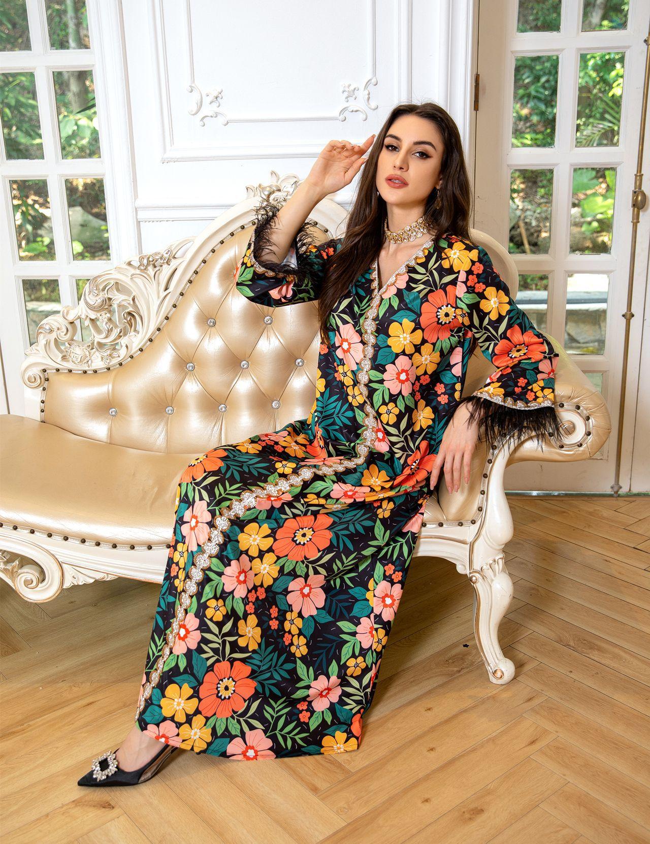 HASASERIES HS1078 Printed Diamond Camel Hair Dress