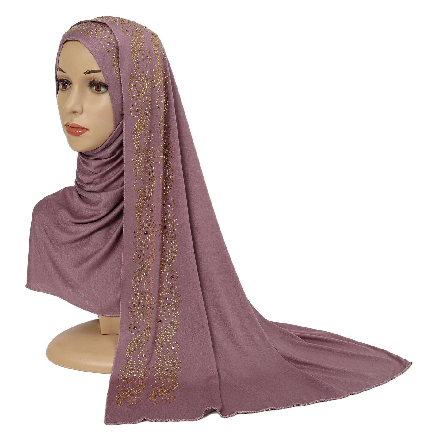 HASASERIES HS1145 Solid Color Rhinestone Headscarf
