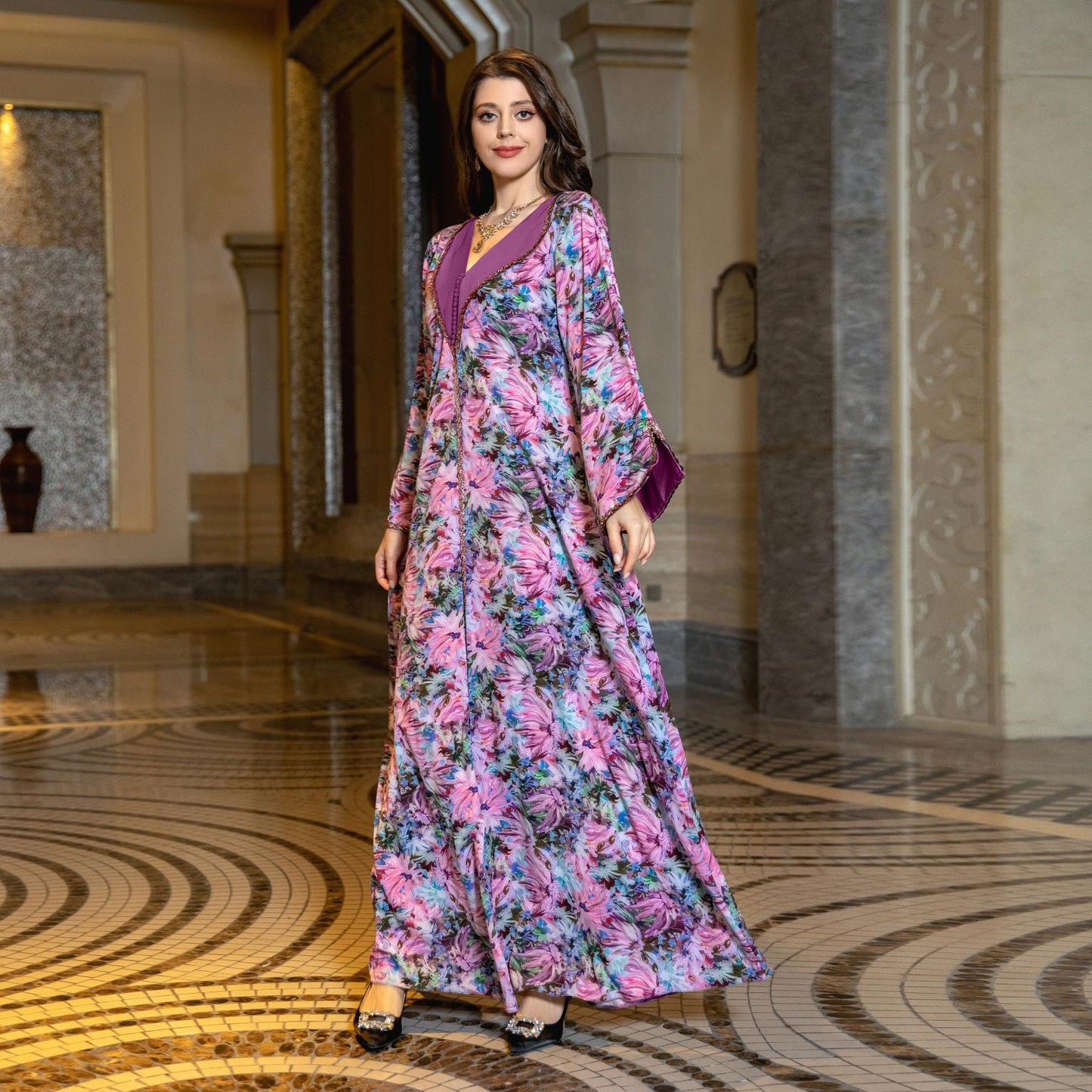 HASASERIES HS1070 Fashionable Printed Diamond Set Robe