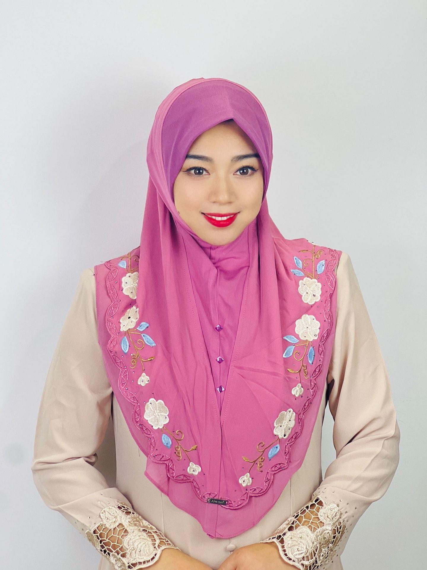 HASASERIES HS1105 Double Layered Floral Embroidered Lace Headscarf for Women