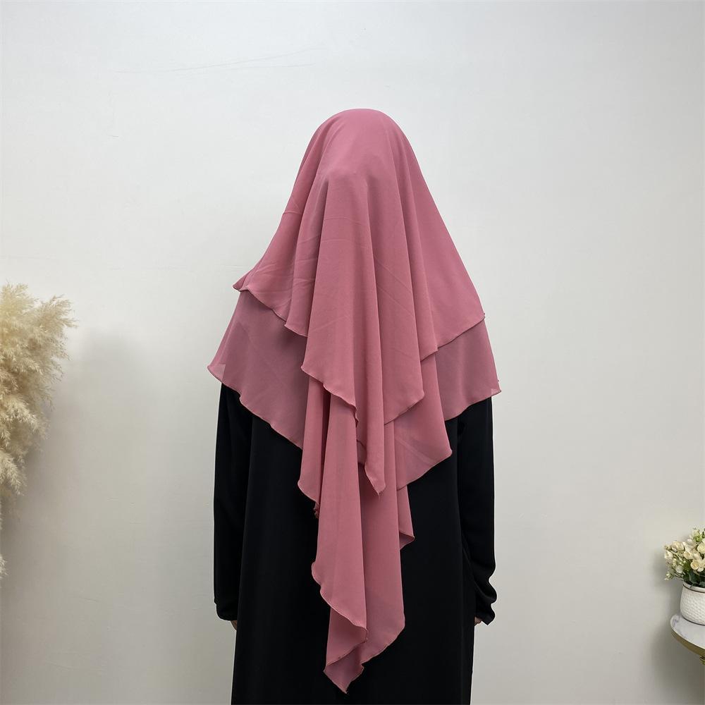 HS0453 Solid Color Chiffon Turban Middle East Dubai Turkey Solid Color Double Layer Big Turban