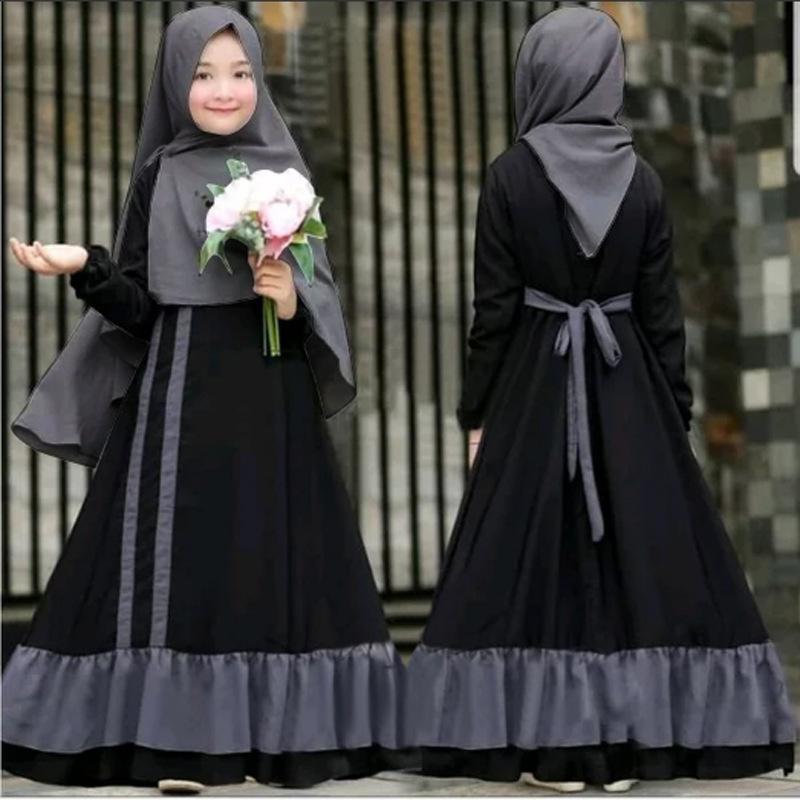 HASASERIES HS1199 Ensemble 2 pièces, Abaya pour enfant avec une couche de Khimar.