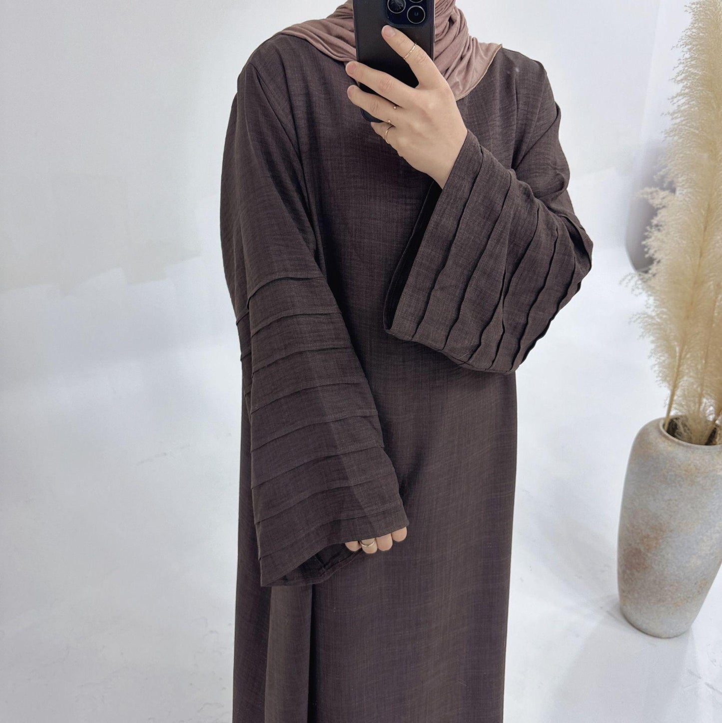 HASASERIES HS1179 Loose Fit Large Crepe Abaya Dress with Belt