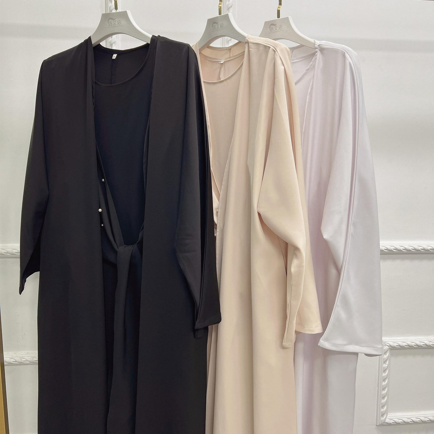 HASASERIES HS1012 Ensemble 2 pièces Cardigan de couleur unie + robe intérieure