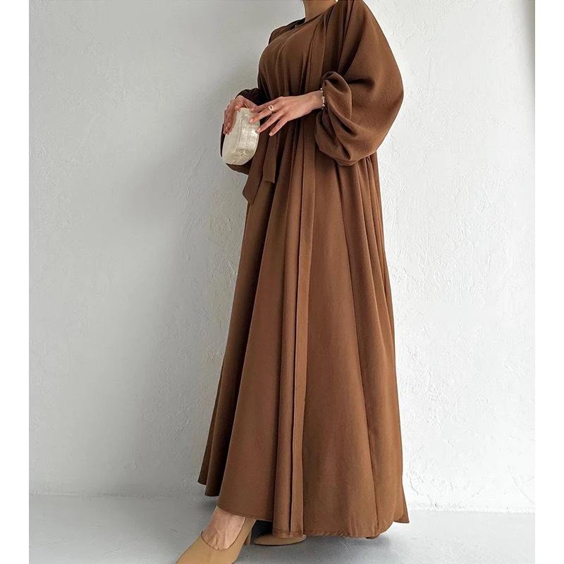 HS0479 Two Pieces Set Nidha Open Abaya with Bubble Sleeves and Inner Dress