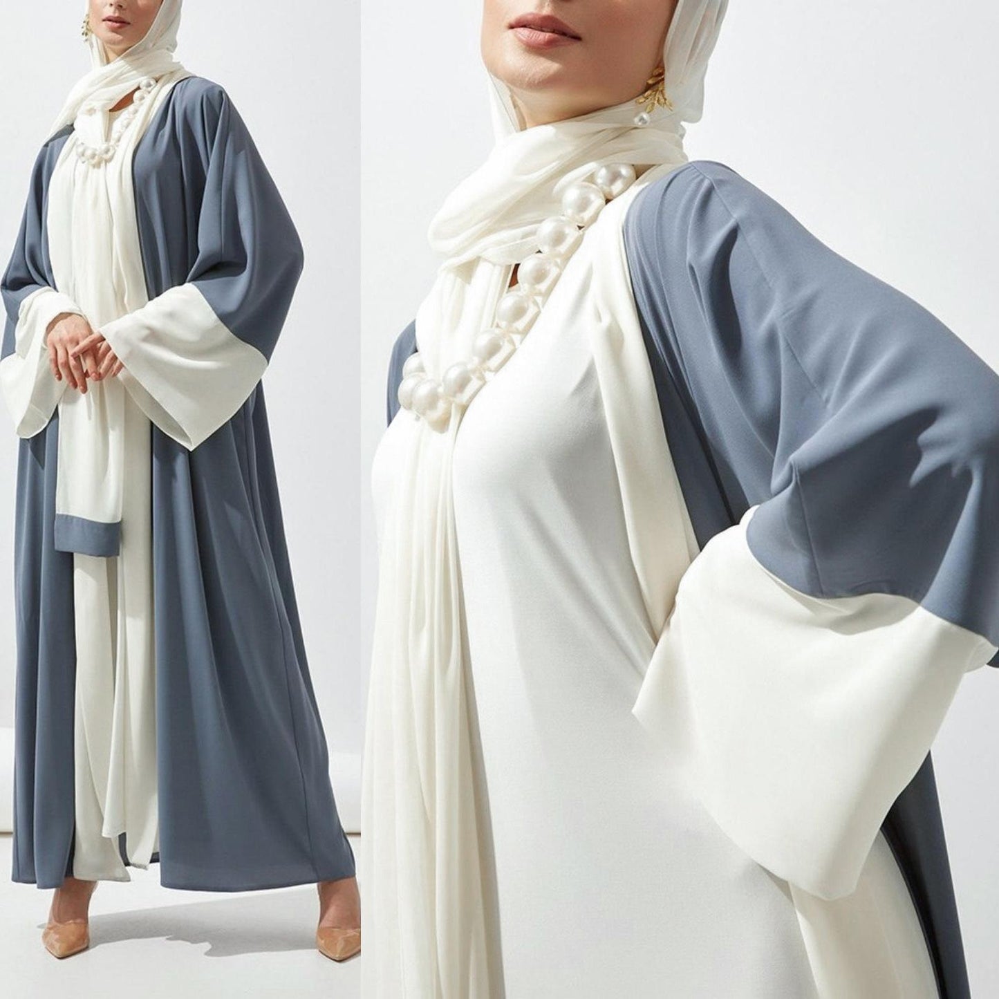 HASASERIES HS0912 2pcs Set Nidha Medium Length Abaya and Headscarf (UK4-UK28,5'3-5'7)