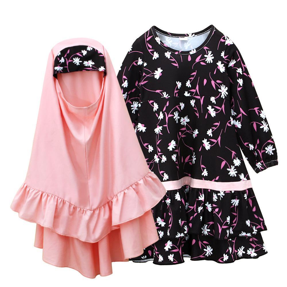 HASASERIES HS1197 Ensemble 2 pièces, Abaya pour enfant avec Khimar une couche.