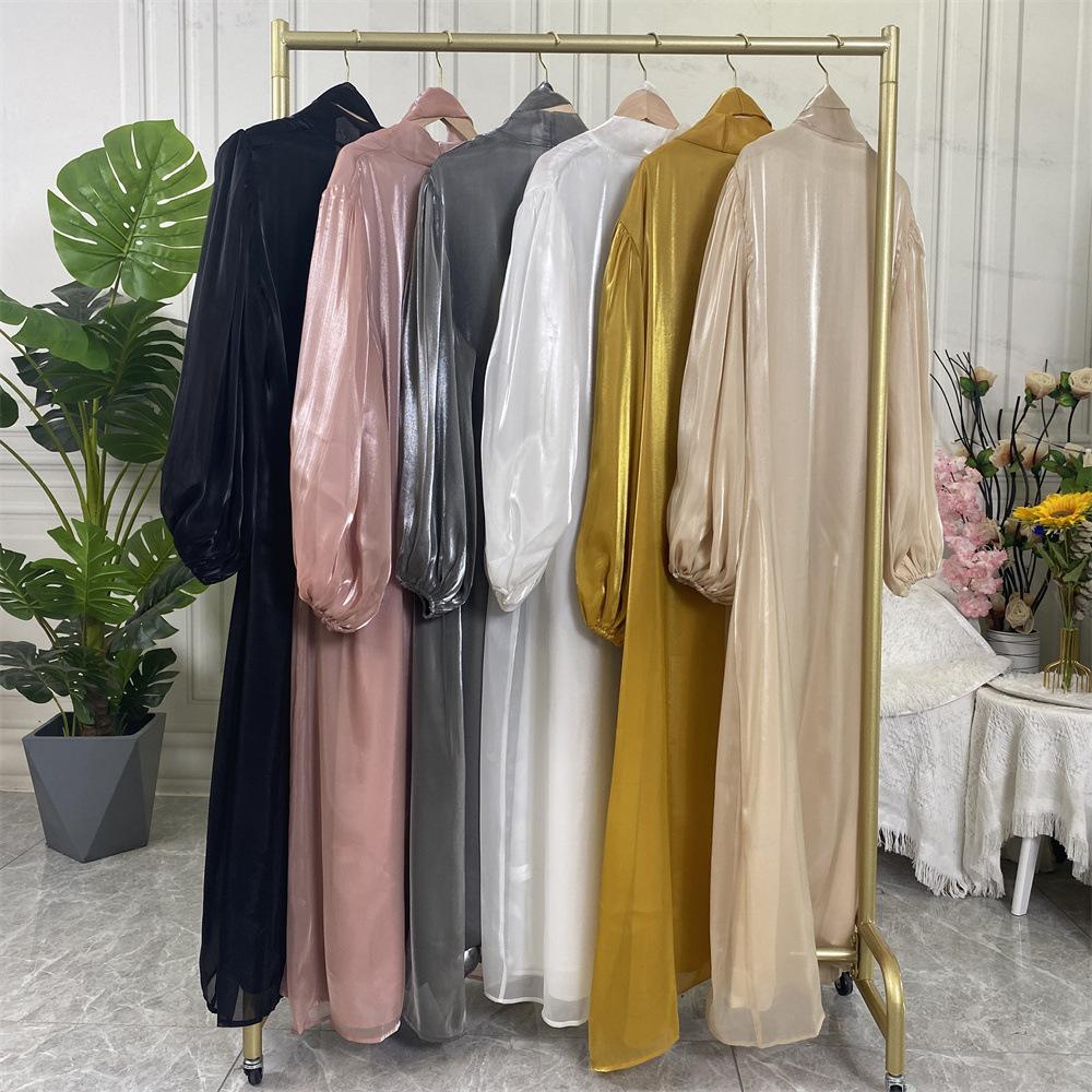 HASASERIES HS0929 Shiny Silk Balloon Sleeves Lined Cardigan