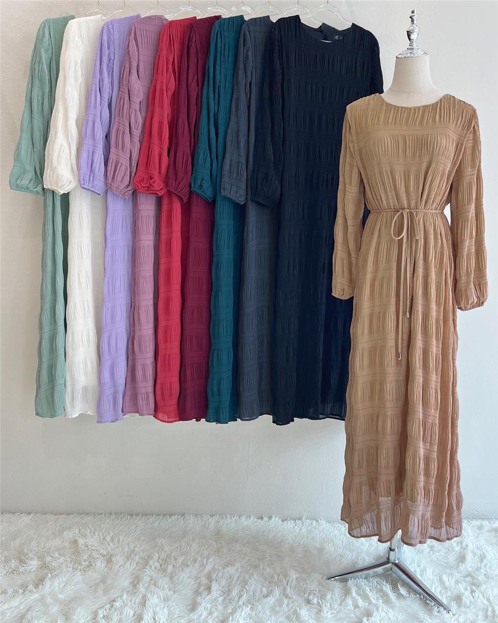 HASASERIES HS1049 Long Chiffon Pleated Dress