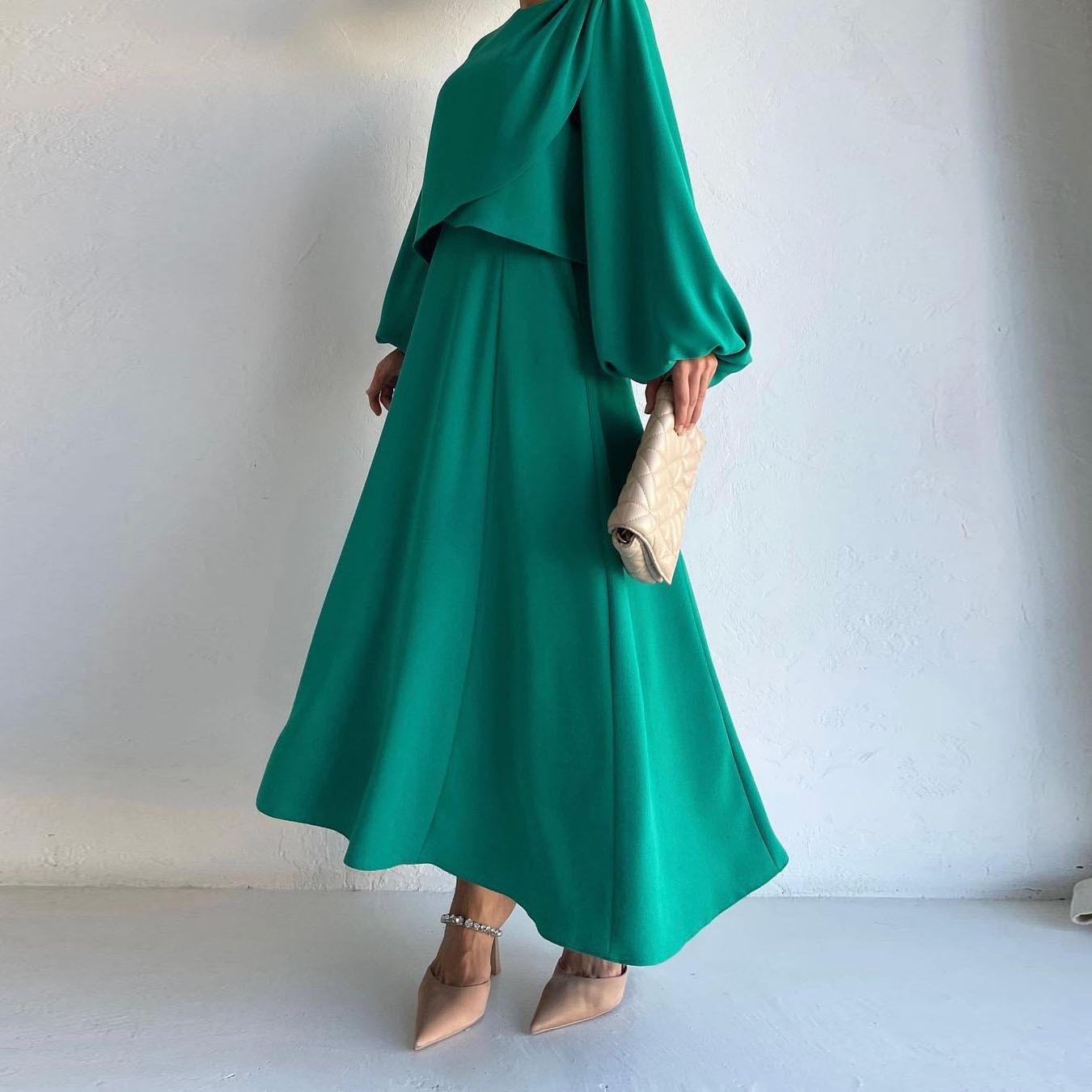 HASASERIES HS0814 2pcs Set Fashion Bubble Sleeve Top with Dress