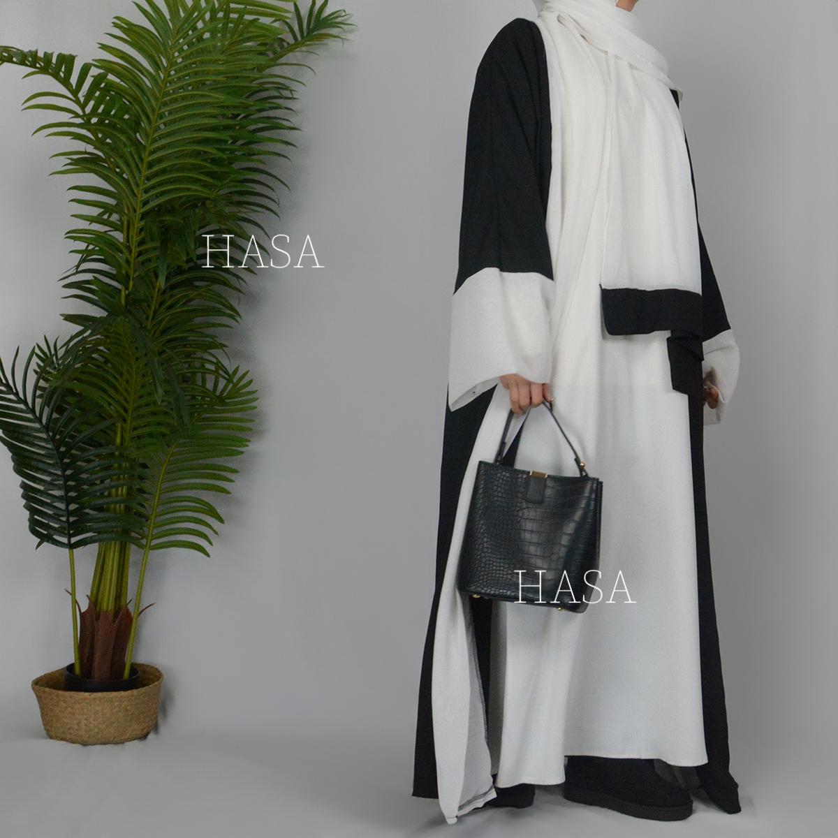 HASASERIES HS0912 2pcs Set Nidha Medium Length Abaya and Headscarf (UK4-UK28,5'3-5'7)