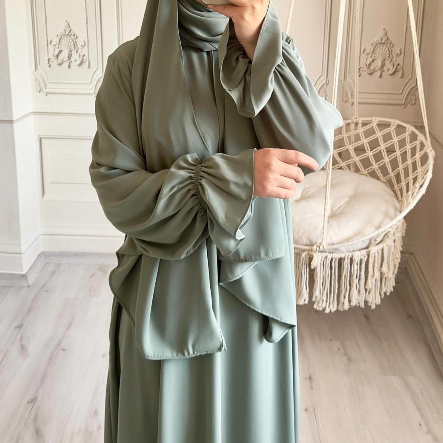 HASASERIES HS1173 Solid Color Hooded Abaya with Side Pocket