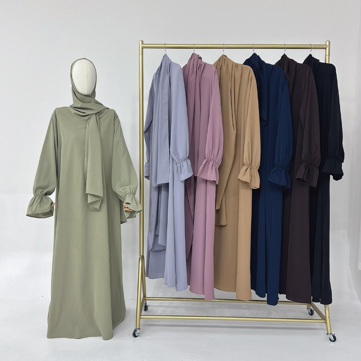 HASASERIES HS1173 Solid Color Hooded Abaya with Side Pocket