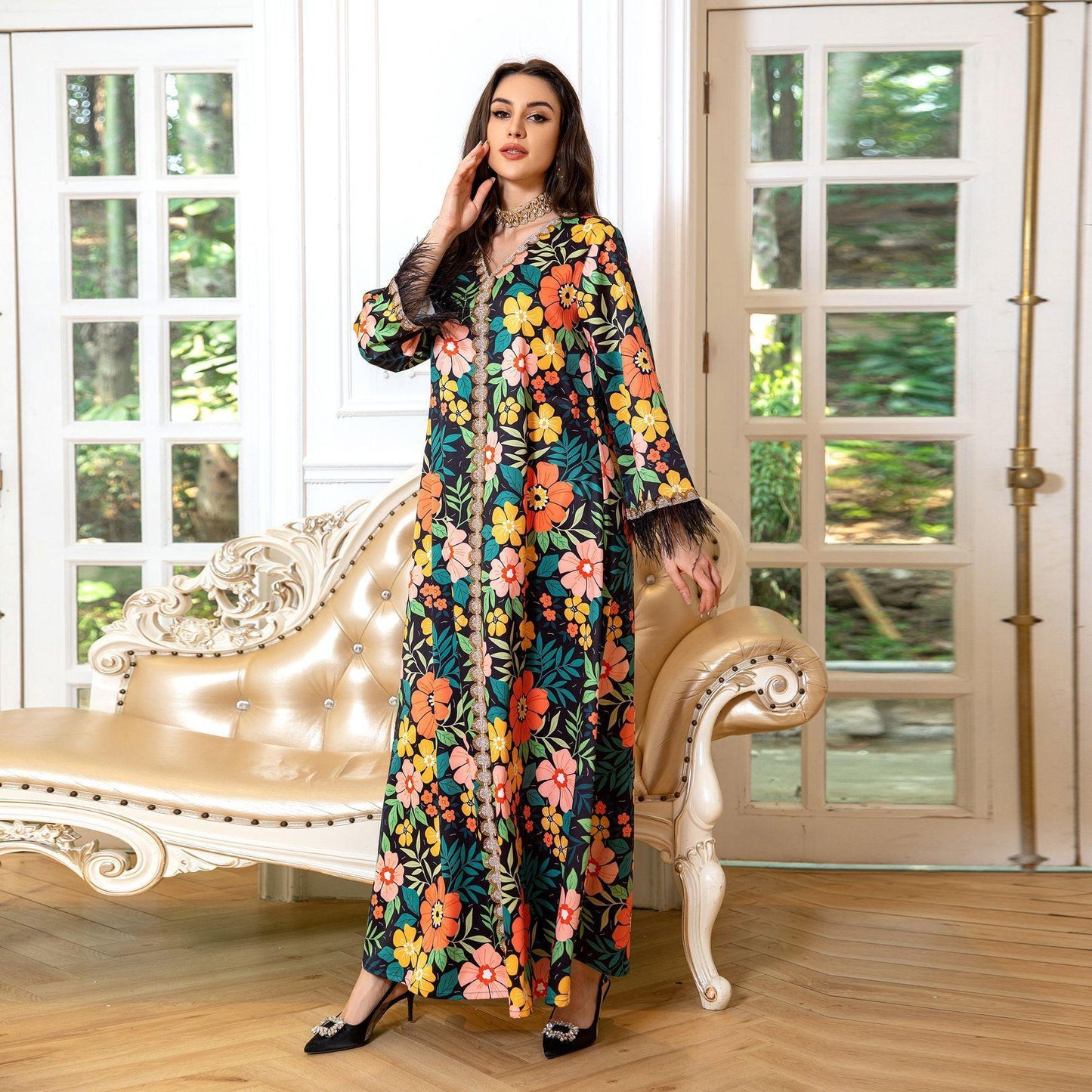 HASASERIES HS1078 Printed Diamond Camel Hair Dress