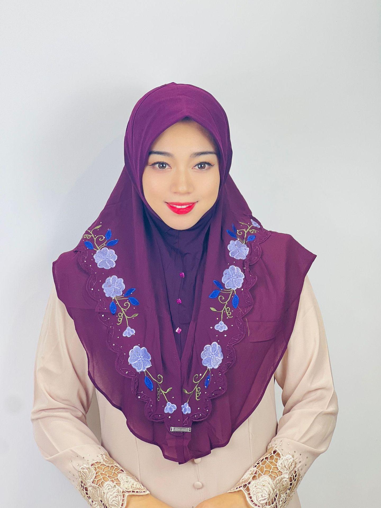 HASASERIES HS1105 Double Layered Floral Embroidered Lace Headscarf for Women