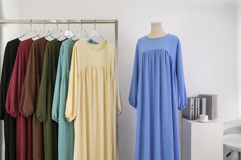 HS0470 Crepe Loose Plus Size Long Sleeve Solid Color Pullover Robe Pocket
