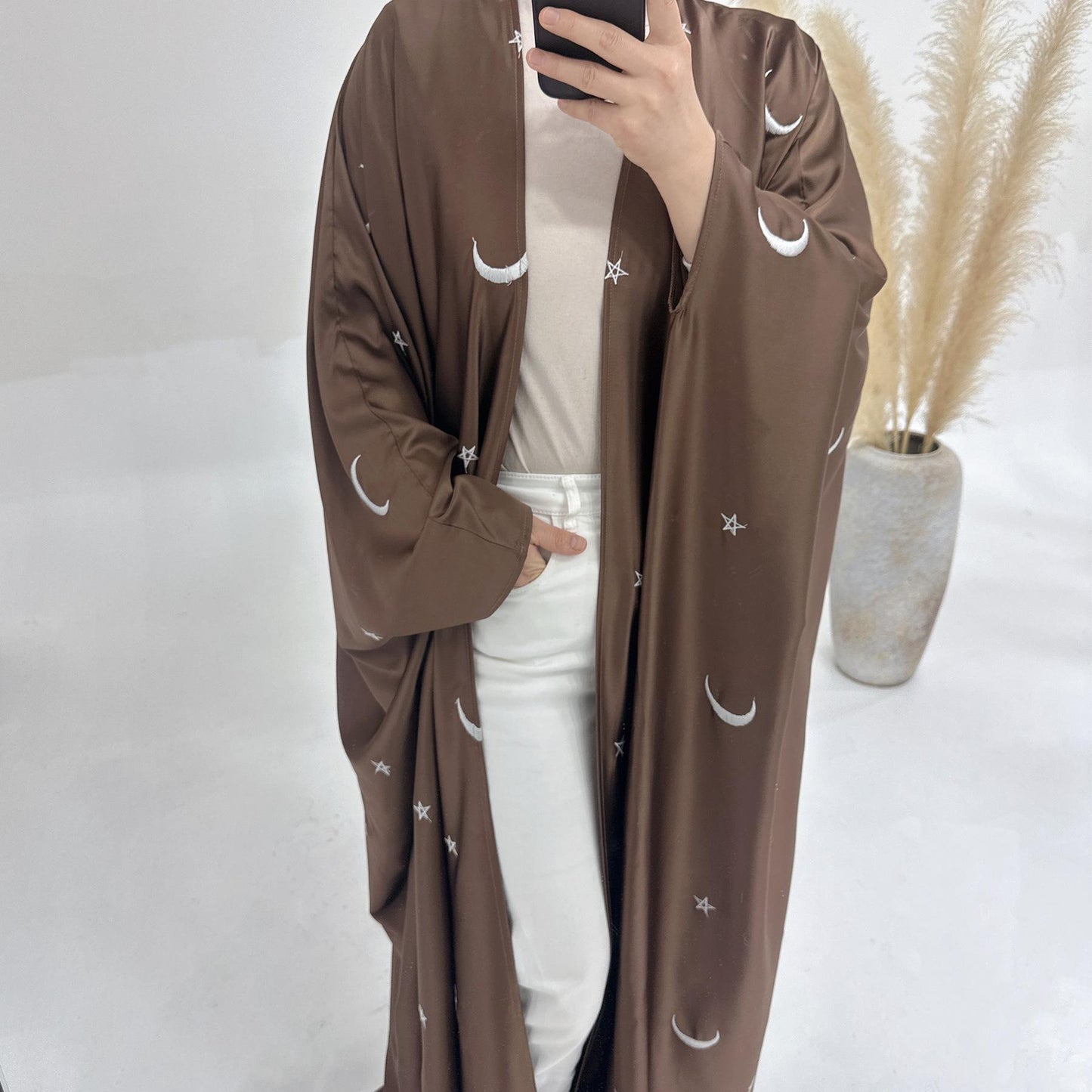 HASASERIES HS1171 Moon Embroidered Robe Kaftan Abaya