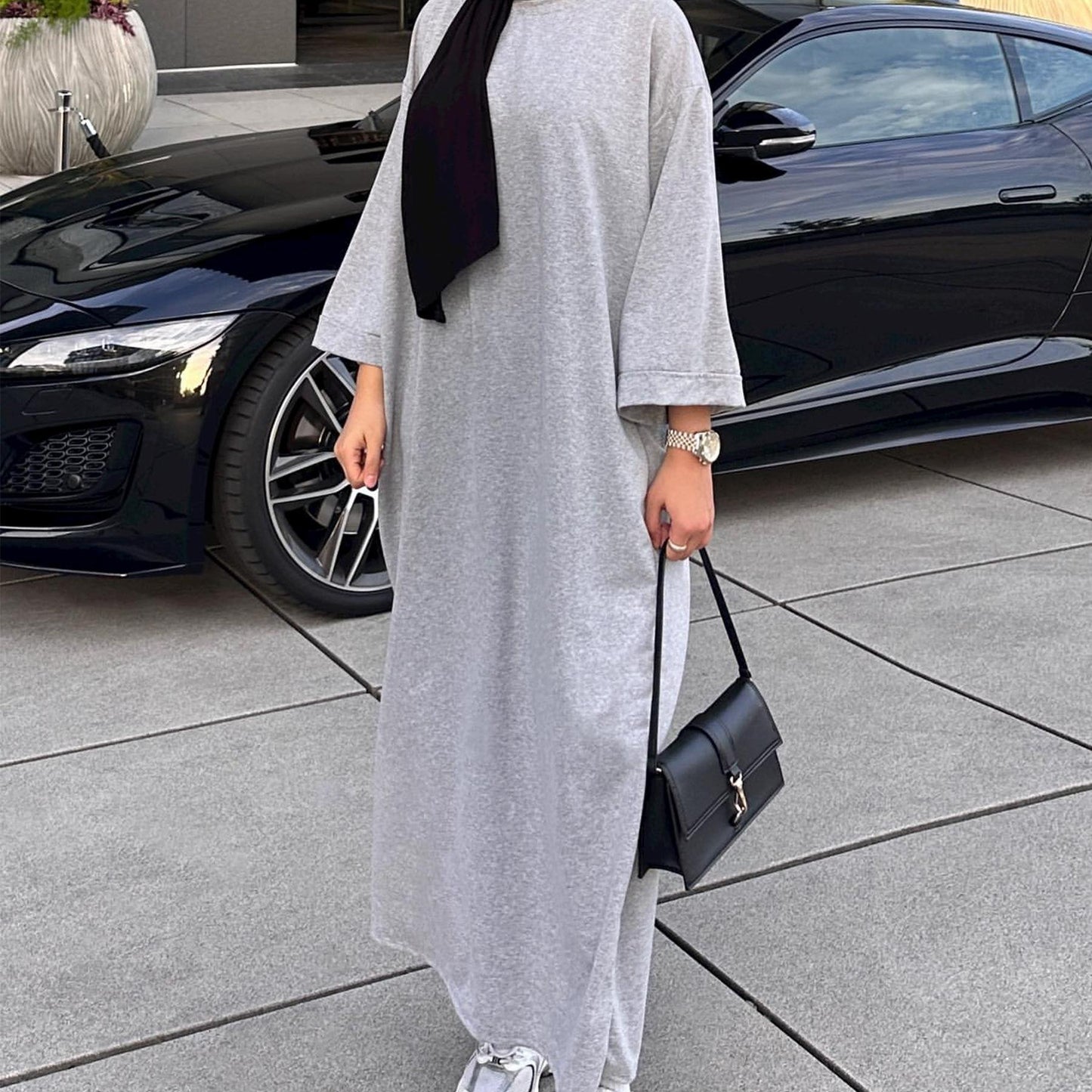 HASASERIES HS1089 Solid Color Hoodie Dress
