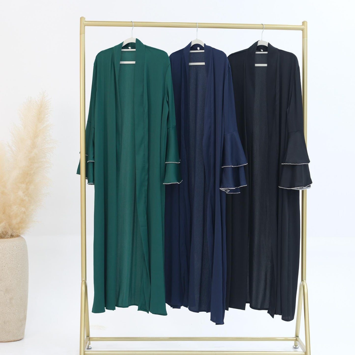 HASASERIES HS1188 Ensemble 3 pièces, cardigan en satin + robe intérieure + ceinture spéciale