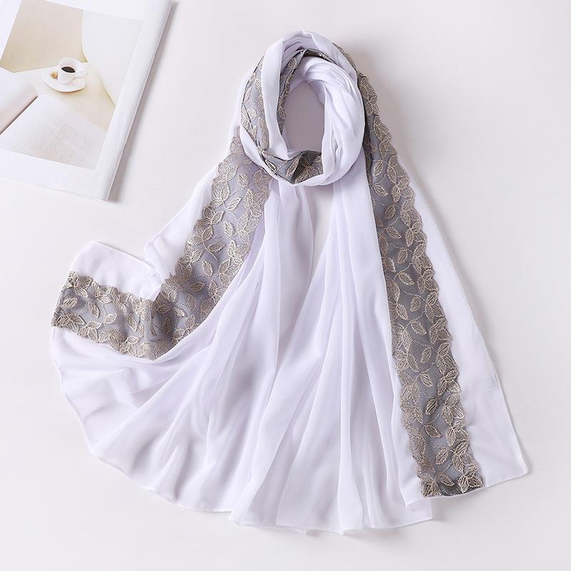 HASASERIES HS1130 Foulard en mousseline de soie et dentelle perlée