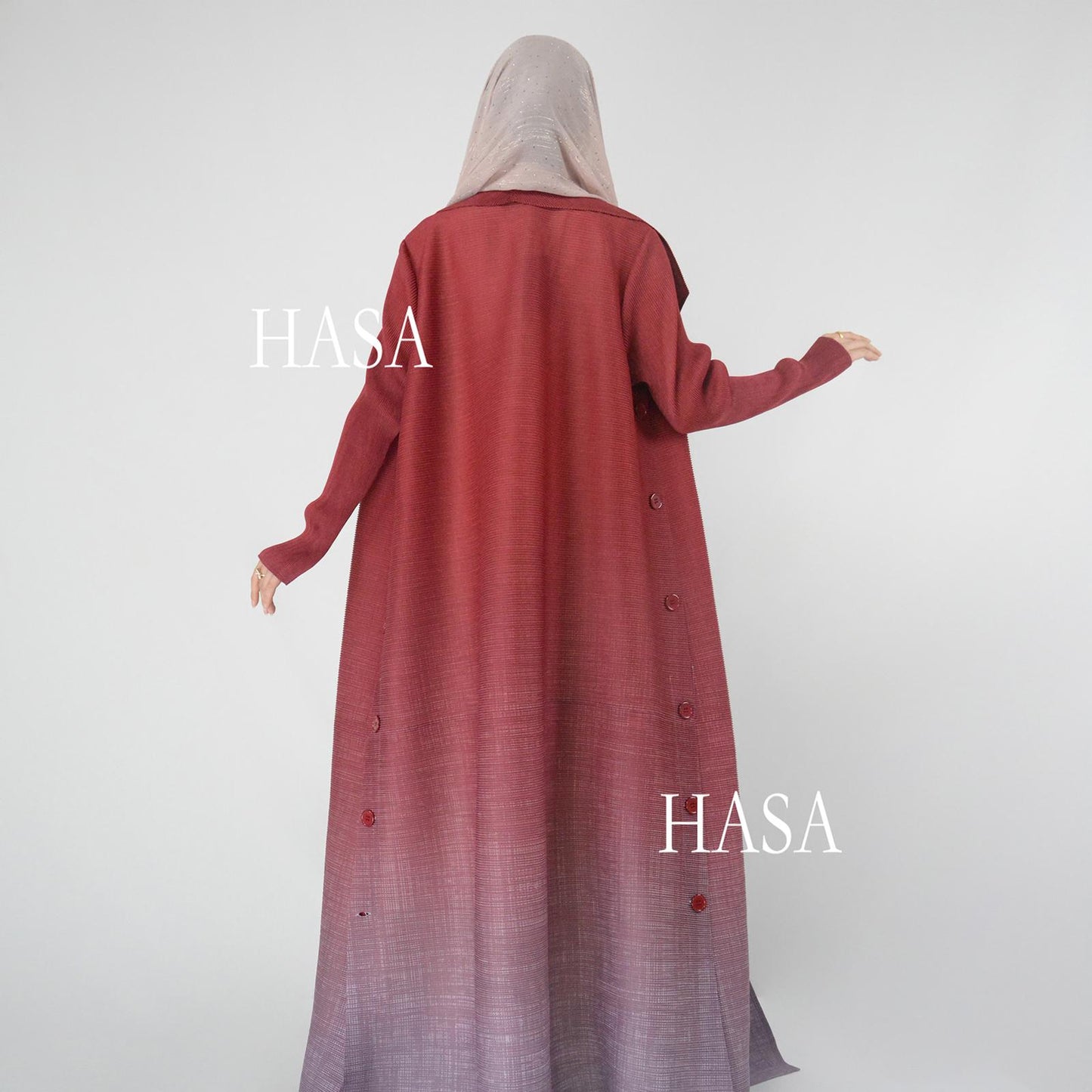 HASASERIES HS6159 Ombré Pleated Abaya with Lapel Collar & Button Closure