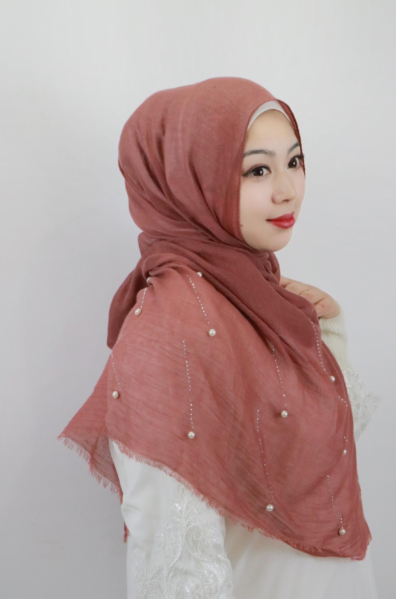 HASASERIES HS1106 Solid Color Scarf Long Beaded Shawl Headband