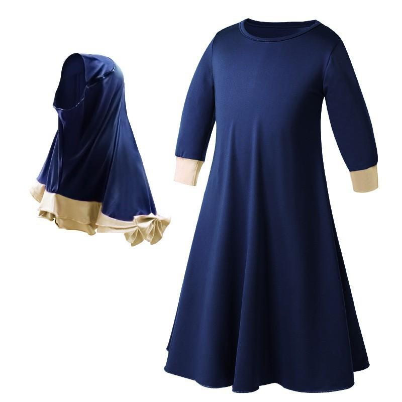 HASASERIES HS1203 Ensemble 2 pièces, Abaya pour enfant avec une couche de Khimar.