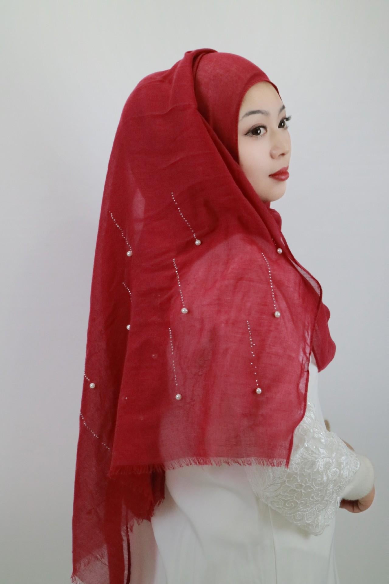 HASASERIES HS1106 Solid Color Scarf Long Beaded Shawl Headband