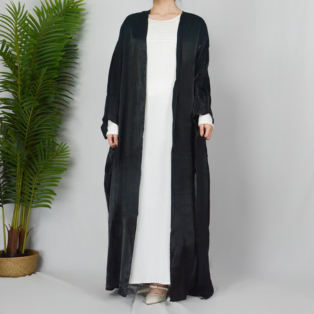 HASASERIES HS0466 Muslim Fashion Shiny Silk Bat Sleeves Robe