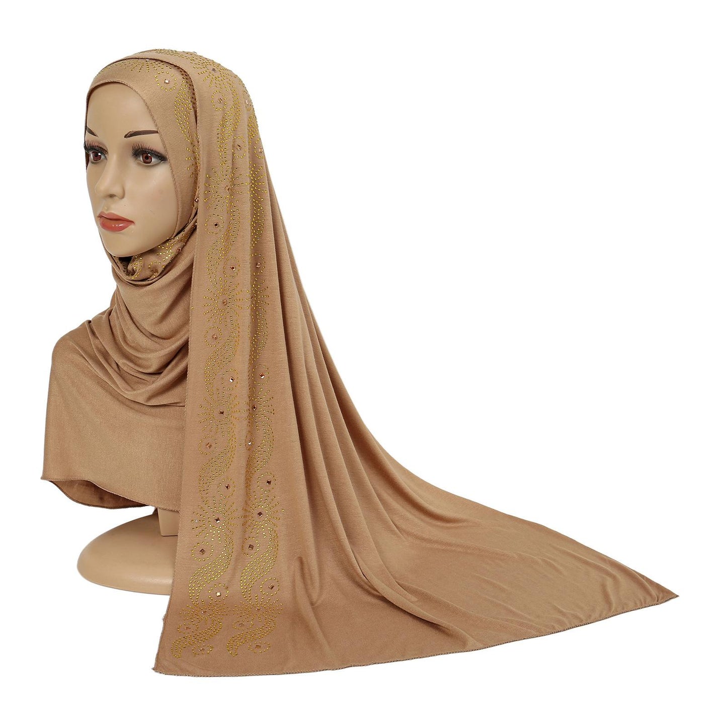 HASASERIES HS1145 Solid Color Rhinestone Headscarf