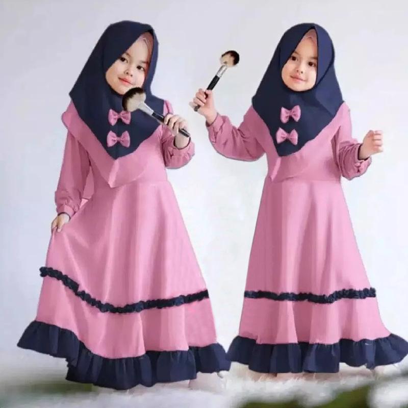 HASASERIES HS1205 Ensemble 2 pièces, Abaya pour enfant avec une couche de Khimar.