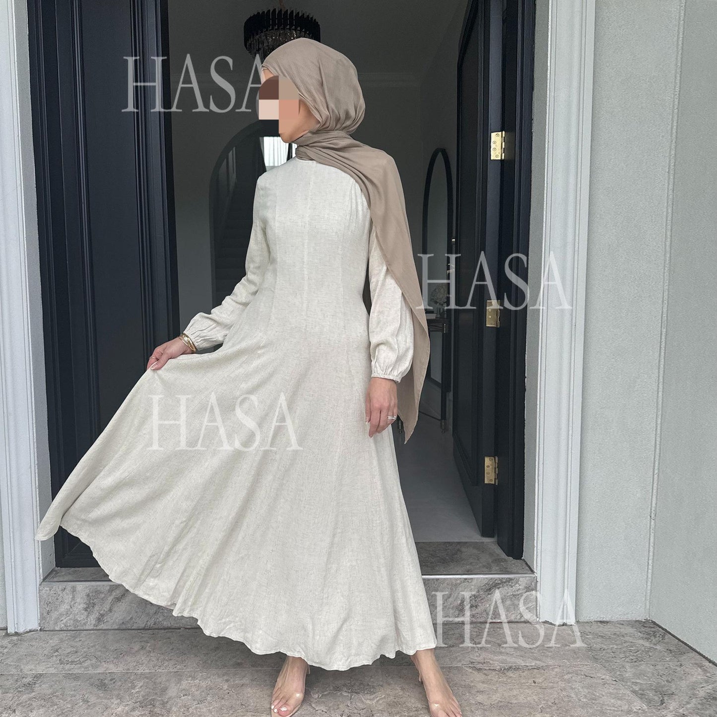 HASA HS5868 Solid Color Swing Comfortable Dress Robe Waist Cinching