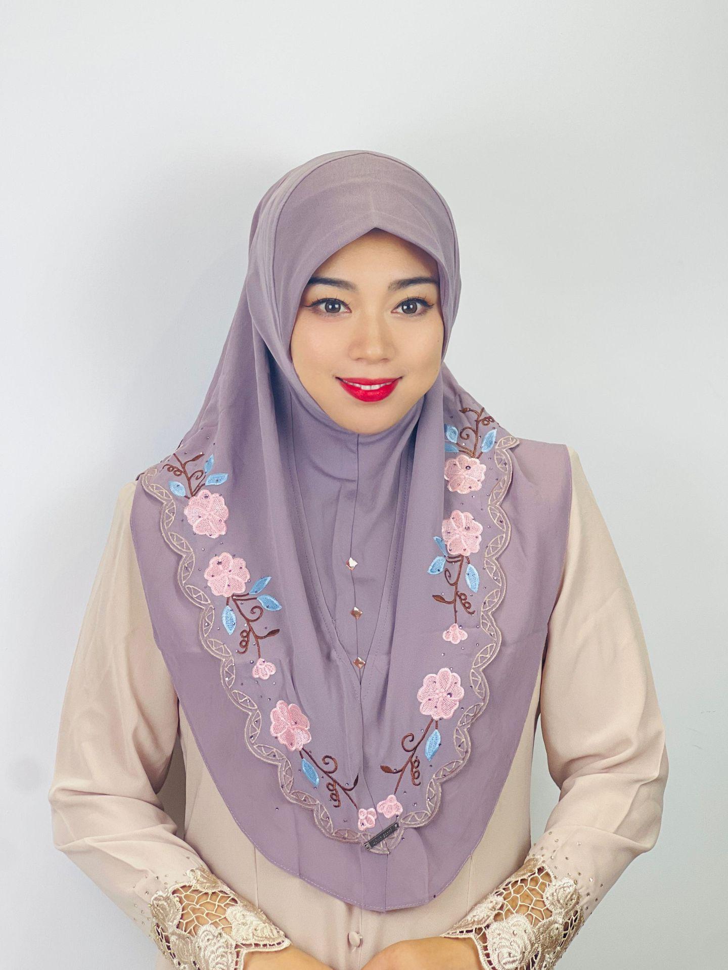 HASASERIES HS1105 Double Layered Floral Embroidered Lace Headscarf for Women