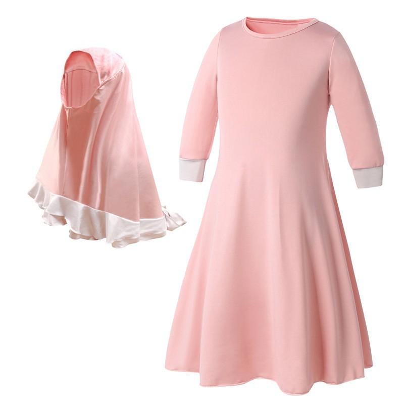 HASASERIES HS1203 Ensemble 2 pièces, Abaya pour enfant avec une couche de Khimar.