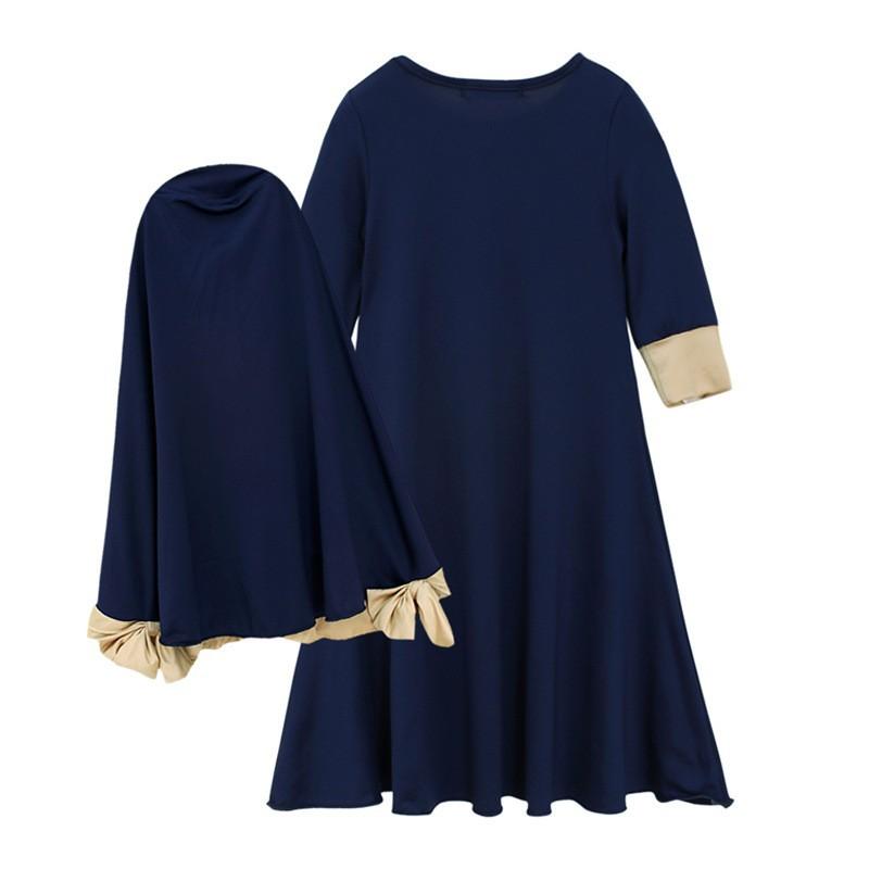 HASASERIES HS1203 Ensemble 2 pièces, Abaya pour enfant avec une couche de Khimar.
