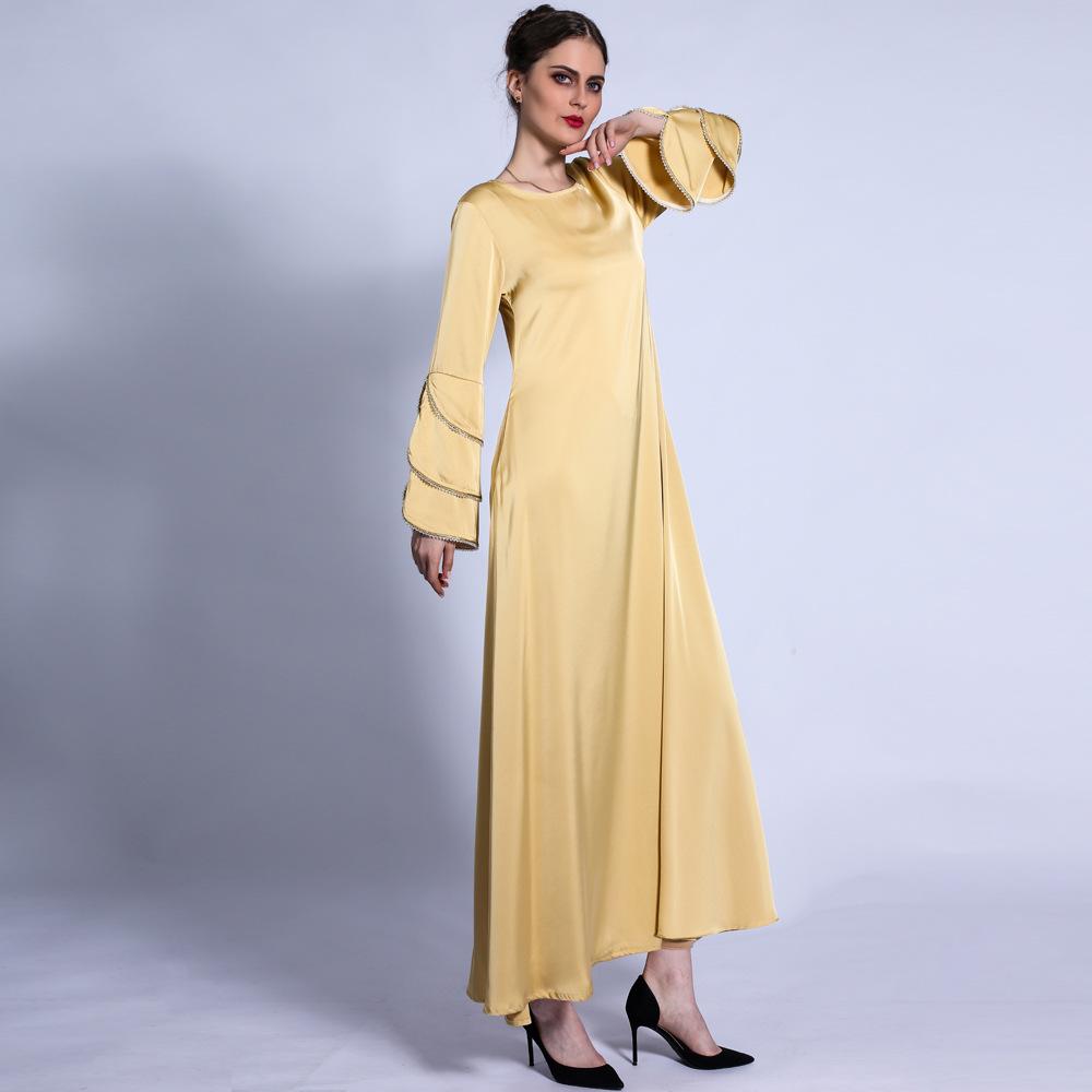 HS0431 Matte dress mermaid three-layer sleeve bright beads A-line large swing long skirt female