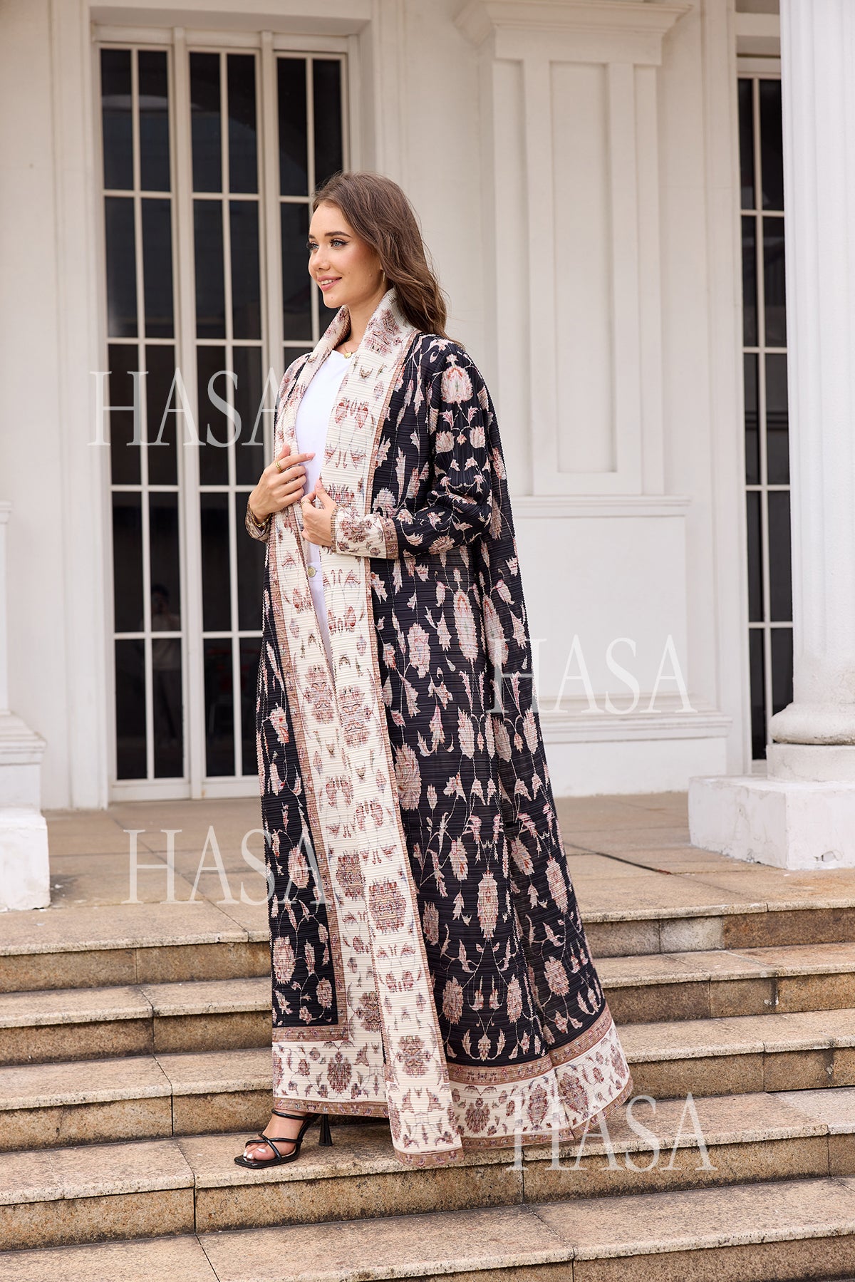HASA Inclusive Sizing Crinkle Pleated Georgette Ramadan Stretchy Abaya-1
