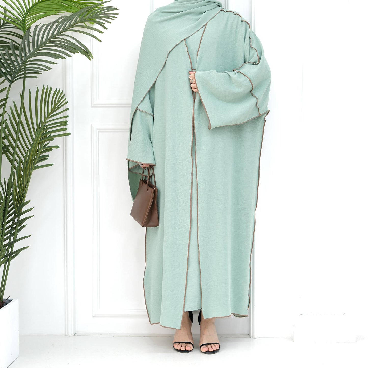 HASASERIES HS1095 3pcs Set Cardigan+without Sleeves Inner Dress+Hijab