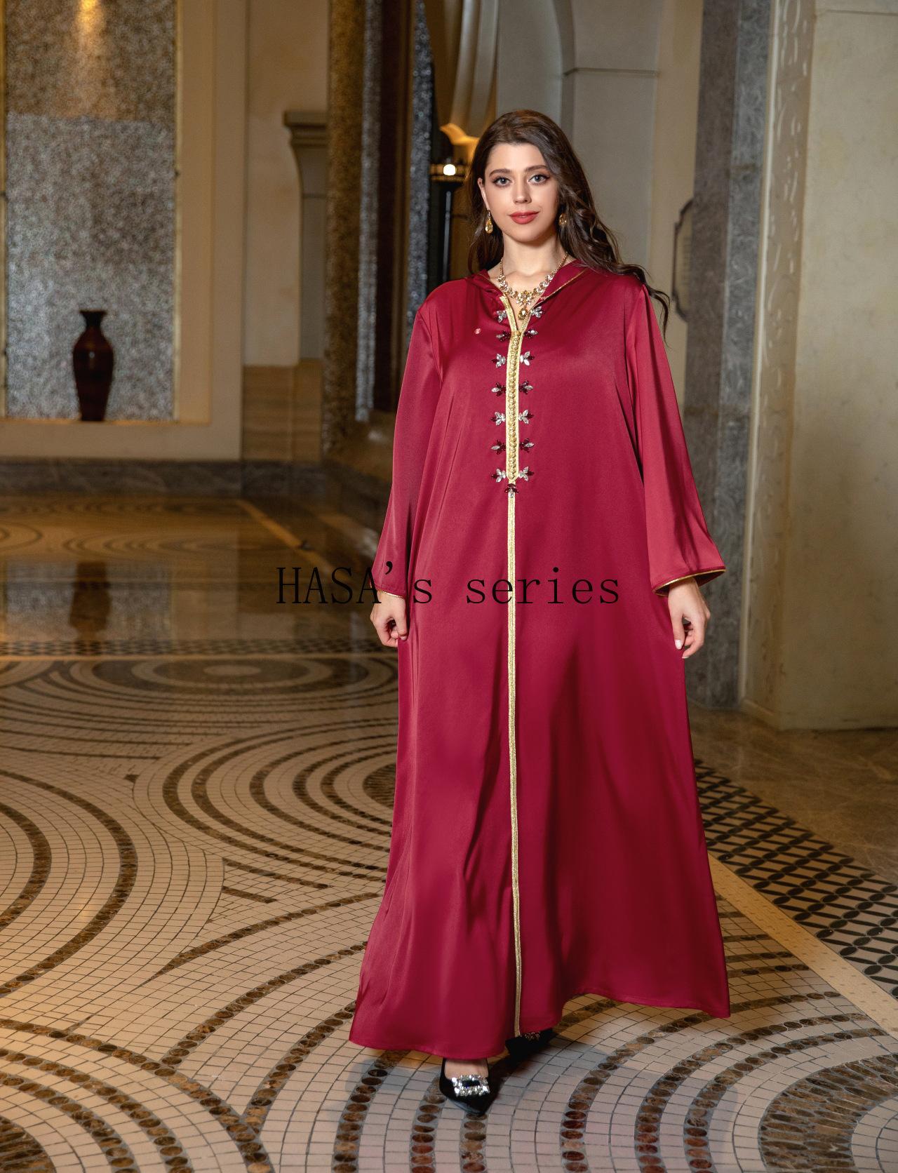 HASA's Series HS1231 Jeweled Ribbon Satin Home Dress Abaya