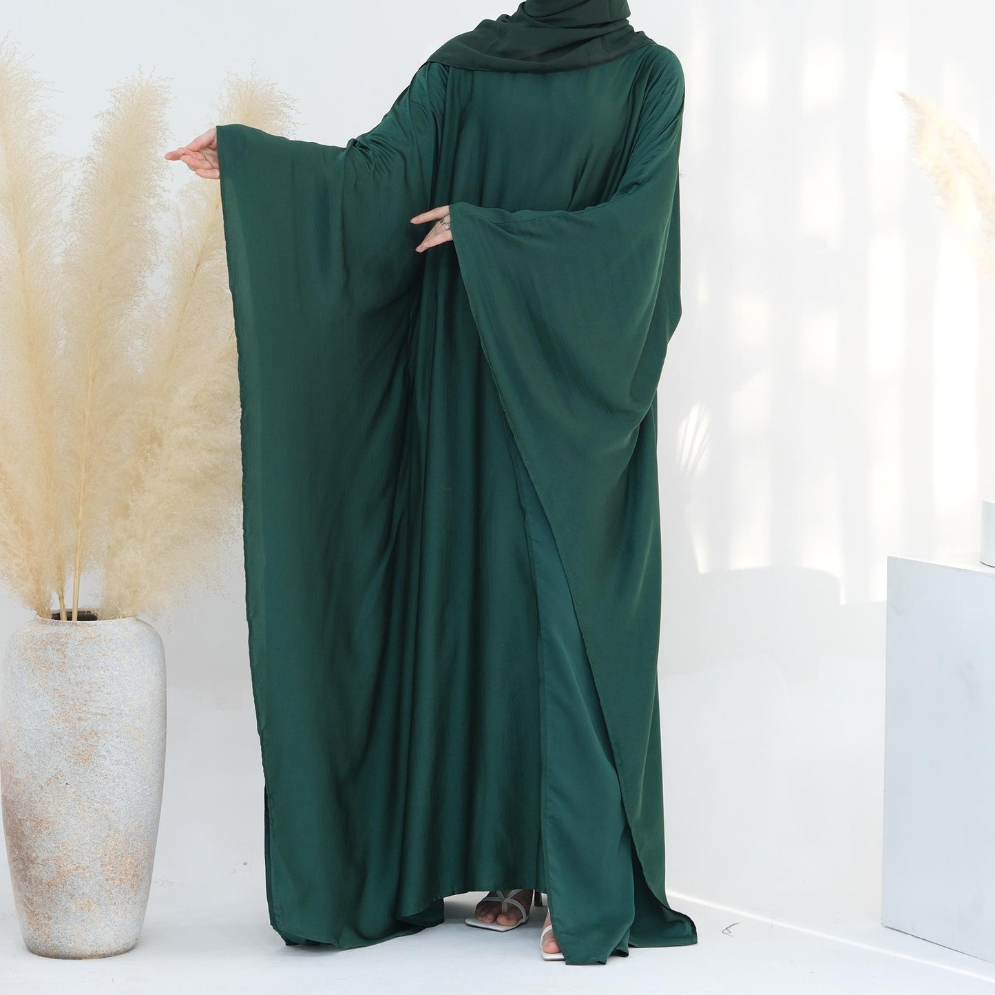 HASASERIES HS1174 Waist Raging Bat Sleeves Dress Crepe Kaftan