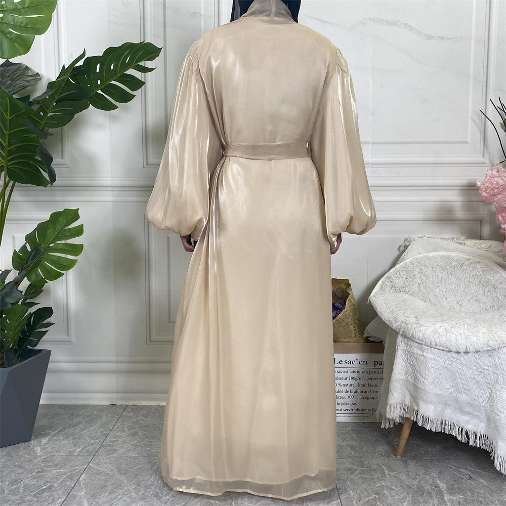 HASASERIES HS0929 Shiny Silk Balloon Sleeves Lined Cardigan